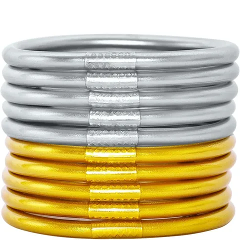 Gold Foil Jelly Bangles For Women Silicone Glitter Filled Bracelet Fashion Stackable Waterproof Wristband Jewelry Gift