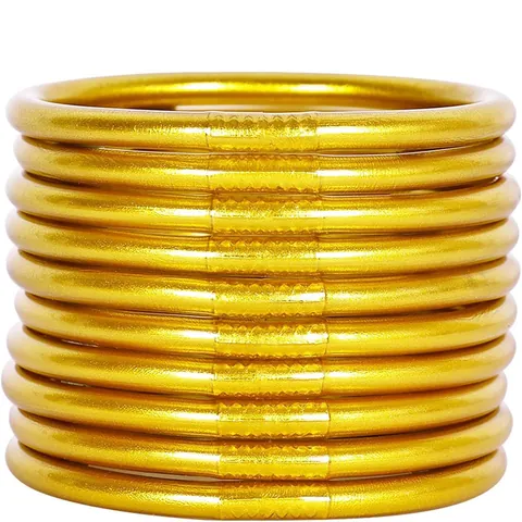 Gold Foil Jelly Bangles For Women Silicone Glitter Filled Bracelet Fashion Stackable Waterproof Wristband Jewelry Gift