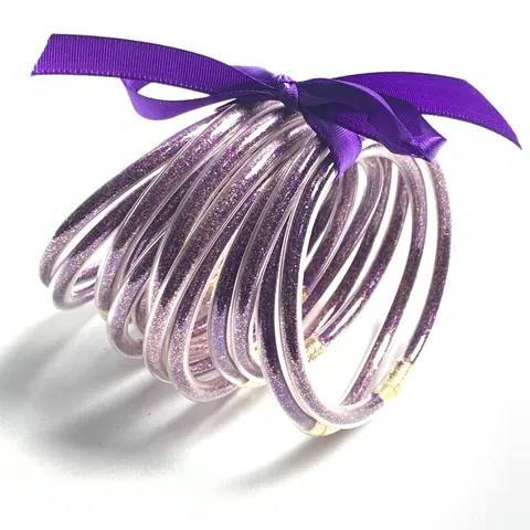 Fashion Silicone Glitter Jelly Bangles With Satin Ribbon Bow Gold Dust Hollow PVC Tube Bracelets Shimmering Jewelry For Women