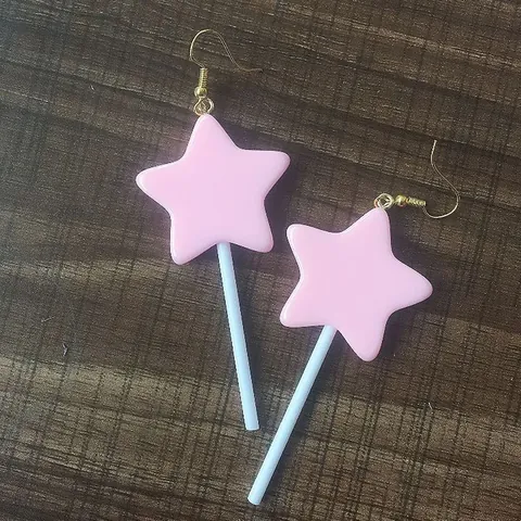 Handgemaakte Schattige Ster Lolly Oorbellen Hars Legering Snoepkleur Hangoorbellen Zoete Meisjesstijl Sieraden Accessoires Voor Dames