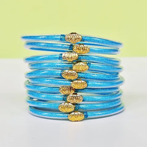 10pcs Set PVC Silicone Jelly Bangles Glitter Filled Bracelet With Gold Lotus Buckle For Women Fashion Jewelry Gift