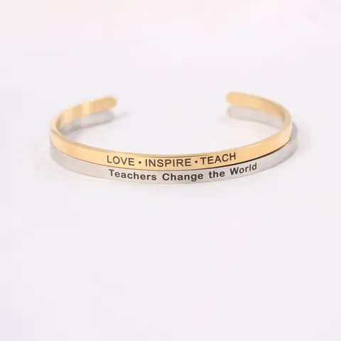 Minimalist Stainless Steel Engraved Cuff Bracelet For Women Men Inspirational Mantra Quote Open Bangle Unique Jewelry Gift