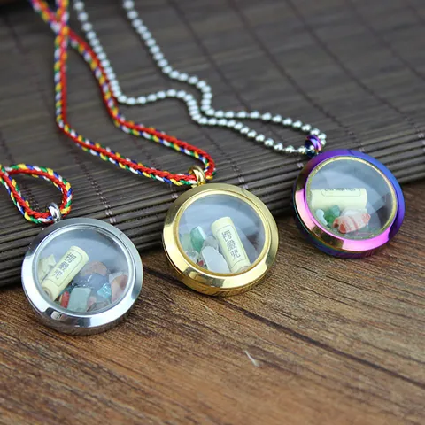 Stainless Steel Round Transparent Floating Locket Pendant Necklace Gawu Box Jewelry For Men Women Memorial Necklaces