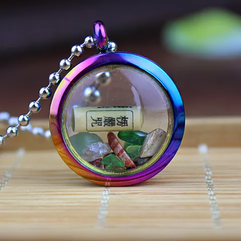 Stainless Steel Round Transparent Floating Locket Pendant Necklace Gawu Box Jewelry For Men Women Memorial Necklaces