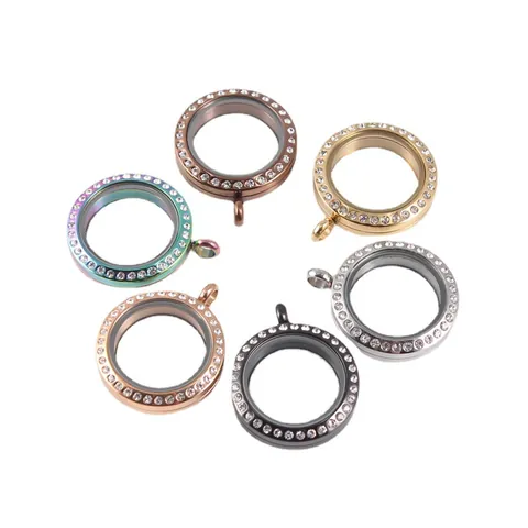 Stainless Steel Round Rhinestone Floating Locket Pendant Necklace For Ash Memento Photo Glass Memory Gau Box Unisex Jewelry
