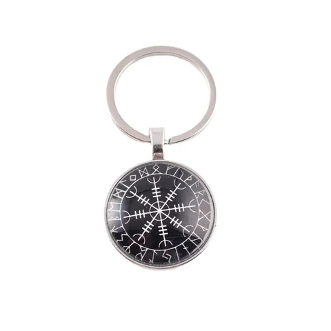 Norse Viking Time Gem Keychain Vegvisir Compass Tree of Life Valknut Raven Thor Hammer Glass Cabochon Alloy Keyring Jewelry