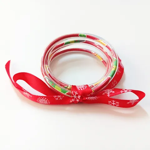 Colección de Brazaletes de Silicona de Navidad Multicapa para Mujer Lazo de Cinta de Copo de Nieve Árbol de Navidad Joyas Regalo