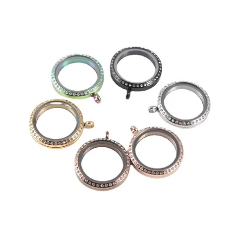 Stainless Steel Round Rhinestone Floating Locket Pendant Necklace For Ash Memento Photo Glass Memory Gau Box Unisex Jewelry
