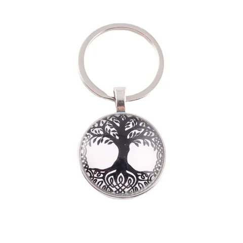 Norse Viking Time Gem Keychain Vegvisir Compass Tree of Life Valknut Raven Thor Hammer Glass Cabochon Alloy Keyring Jewelry