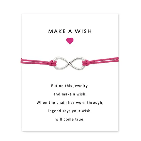 Minimalist Infinity Symbol Braided Rope Bracelet With Make A Wish Card Adjustable Alloy Chain Bracelet For Women Girl Gift Jewelry