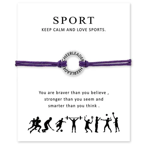 Pulsera de Tarjeta de Cheerleader Inspiradora Aleación Letra Grabada Dije Cordón de Poliéster Trenzado Cadena de Mano Joyería Regalo