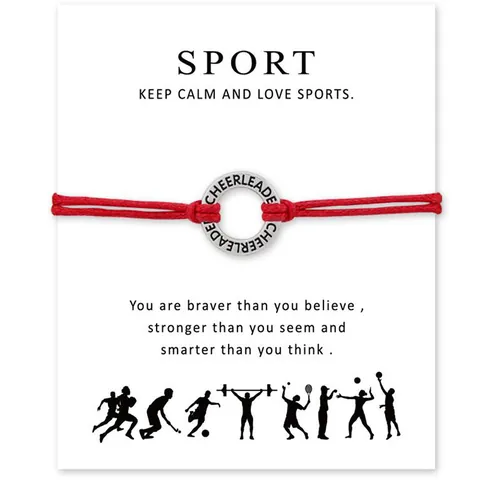 Pulsera de Tarjeta de Cheerleader Inspiradora Aleación Letra Grabada Dije Cordón de Poliéster Trenzado Cadena de Mano Joyería Regalo