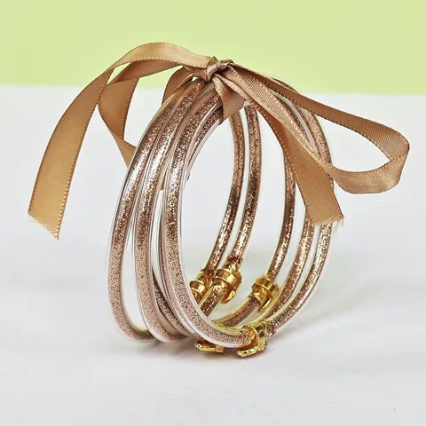 Handmade Multilayer Silicone Glitter Jelly Bangles For Women Sparkling Hand Jewelry With Metal Lotus Clasp And Ribbon Decoration