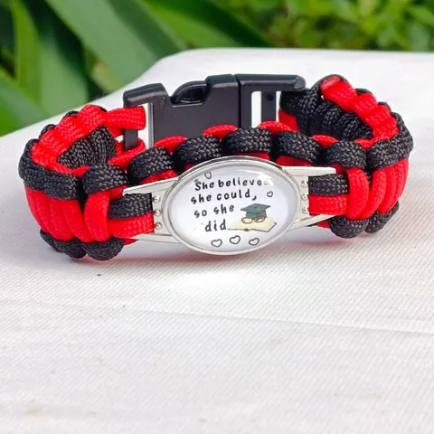 2024 Afstudeer Paracord Armband Legering Glas Tijdsteen Armband Klasse Van 2024 Outdoor Survival Polsband Voor Vrouwen Mannen Afstudeercadeau