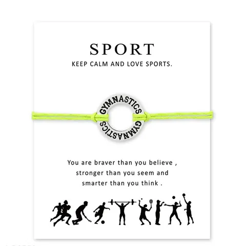 Gymnastics Sports Wish Bracelet Alloy Heart Charm Wax Rope Adjustable Card Jewelry Gift For Gymnast Athletes Women Men