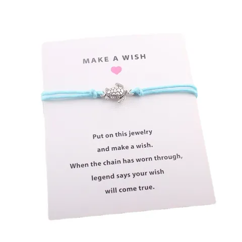Handmade Turtle Charm Wish Bracelet With Card Adjustable Wax Rope Alloy Sea Turtle Bracelet Gift For Women Men Jewelry