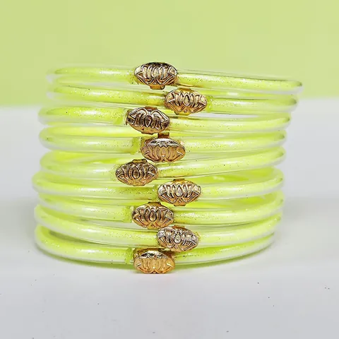 Bohemian Nine Layer Stacking Silicone Jelly Bracelets For Women Handmade Glitter Bangles With Gold Lotus Charm Sweet Fashion Jewelry Gift
