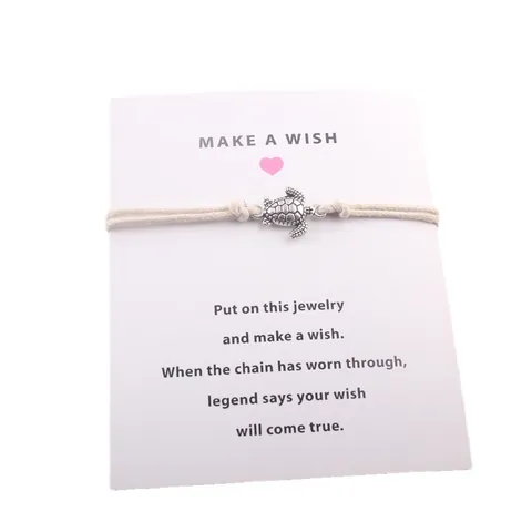 Handmade Turtle Charm Wish Bracelet With Card Adjustable Wax Rope Alloy Sea Turtle Bracelet Gift For Women Men Jewelry