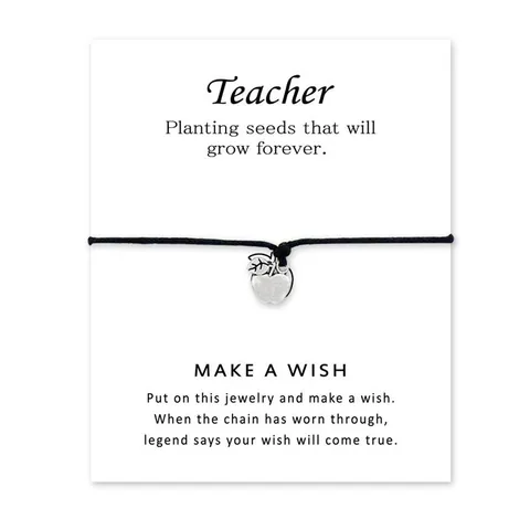 Leraar Waardering Cadeau Appel Bedeltje Wens Armband Met Kaart Voor Heren Dames Verstelbare Wasdraad Armband Sieraden