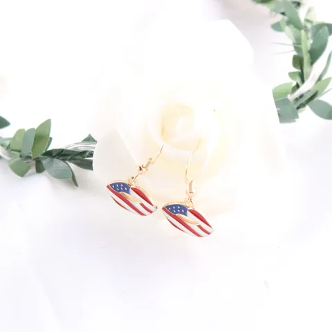 Women US Flag Enamel Dangle Earrings July 4th Independence Day Heart Butterfly Star Lip Shape Alloy Drop Earrings Jewelry Gift