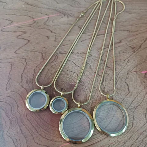 Stainless Steel Glass Floating Locket Pendant Necklace Gau Box For Women Men Round Memorial Photo Jewelry With Snake Chain