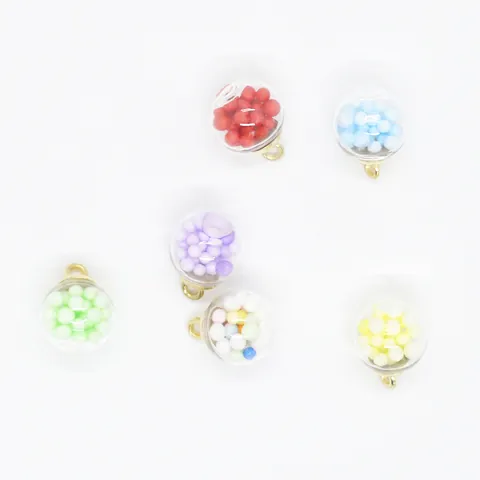 Transparent Round Glass Ball Pendant With Colorful Foam Beads Alloy Loop For DIY Jewelry Making Findings Hair Accessories Pendants