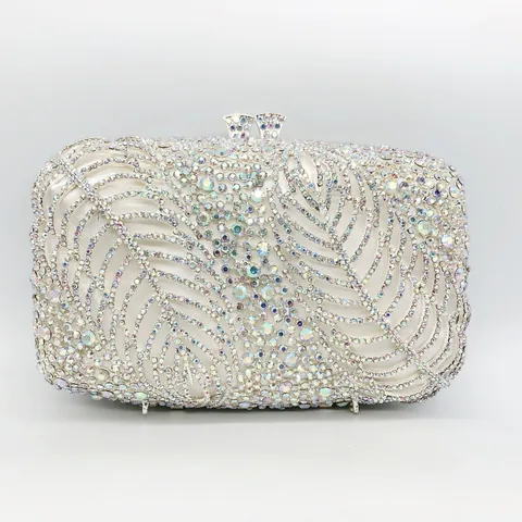 Pochette Da Sera Di Lusso Con Strass Motivo Foglie In Metallo Elegante Banchetto Festa Matrimonio Borsa A Guscio Rigido