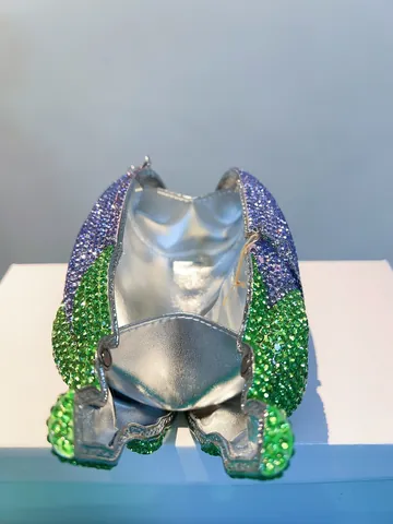 Novelty Eggplant Shaped Rhinestone Evening Bag For Women Crystal Gradient Clutch Purse With Chain Strap Luxury Banquet Party Handbag