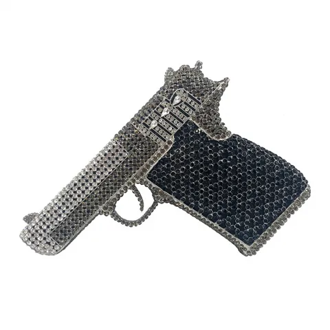 Handpistole Form Abend Clutch Tasche Voll Rhinestone Kristall Metall Geldbörse Mit Kettengurt Luxus Party Damen