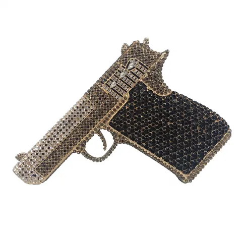 Handpistole Form Abend Clutch Tasche Voll Rhinestone Kristall Metall Geldbörse Mit Kettengurt Luxus Party Damen