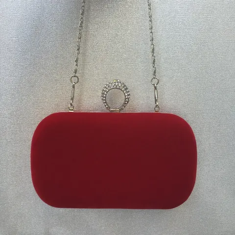 Women Velvet Evening Clutch Bag Rhinestone Ring Clasp Formal Party Prom Handbag With Removable Chain Shoulder Strap Bag