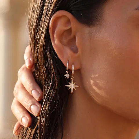 European Ins Style Stainless Steel North Star Hoop Earrings 18K Gold Plated Rhinestone Dangle Star Earrings For Women Gift