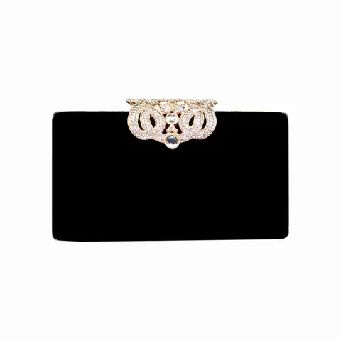 Women Luxury Velvet Evening Clutch Bag Rhinestone Crown Clasp Bridal Wedding Party Handbag Metal Handle Chain Shoulder Bag