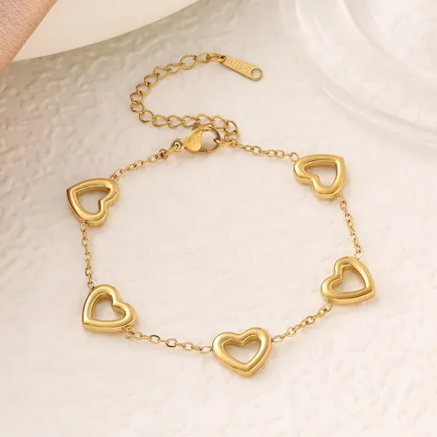 Mode Edelstahl Herz Schmuckset Hohl Herz Halskette Armband Ohrstecker Für Damen Minimalistische Gold Überzogene Schmuck
