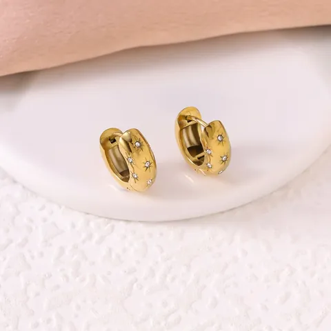Minimalistische 304 Edelstahl 18K Vergoldet Achtzackiger Stern Huggie Ohrringe Mit Strass Für Damen Mode Schmuck