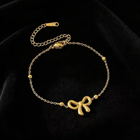 Joyas de Acero Inoxidable con Lazo y Cuentas Redondas para Mujer Oro Plata Collar Pulsera Pendientes de Botón Minimalista Elegante Regalo