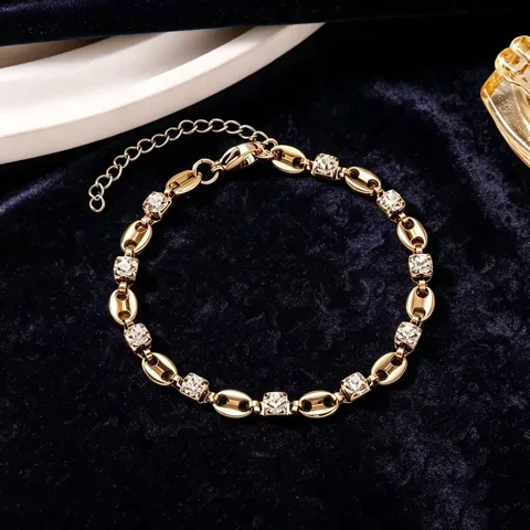 Luxus Edelstahl Schweinenase Strass Armband Für Damen 18K Vergoldet Wasserdicht Geometrische Gliederkette Trendy Schmuck Geschenk