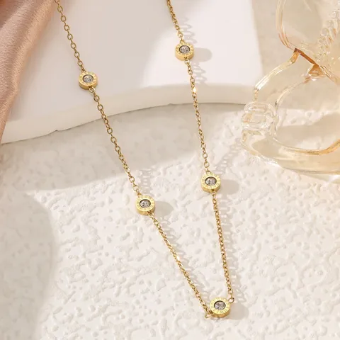 Luxus Edelstahl Römische Ziffern Strass Schmuck Vergoldet Rund Anhänger Halskette Armband Ohrstecker Damen