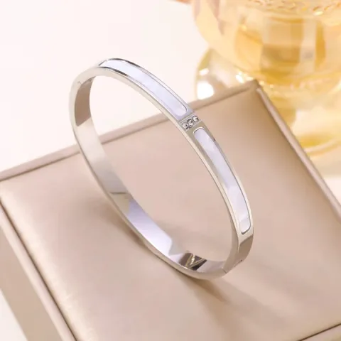 Mode Edelstahl Perlmutt Armreif Damen 18K Vergoldet Strass Oval Armband Einfach Pendler Schmuck Geschenk