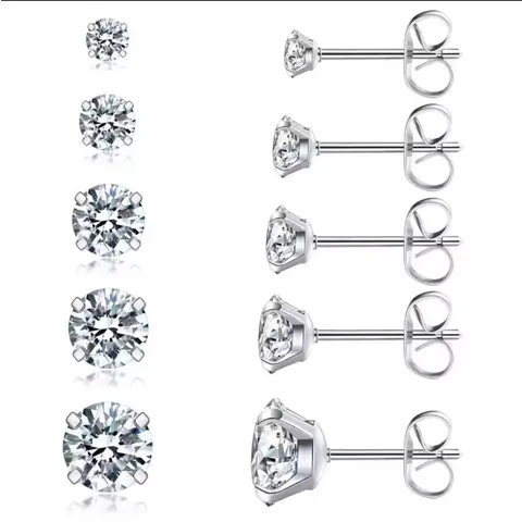 Minimalistische Edelstahl Strass Ohrstecker Für Damen Herren 4-Krallen Rund Piercing Schmuck Wasserdicht Farbecht Ohrringe