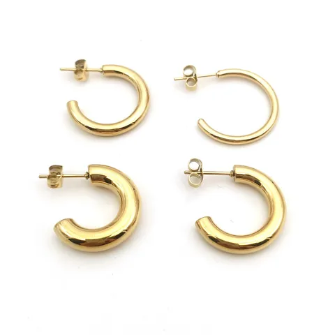 Minimalistische Edelstahl C-Förmige Creolen Für Damen Klobige Runde Geometrische Ohrstecker Vakuumgalvanik Modeschmuck