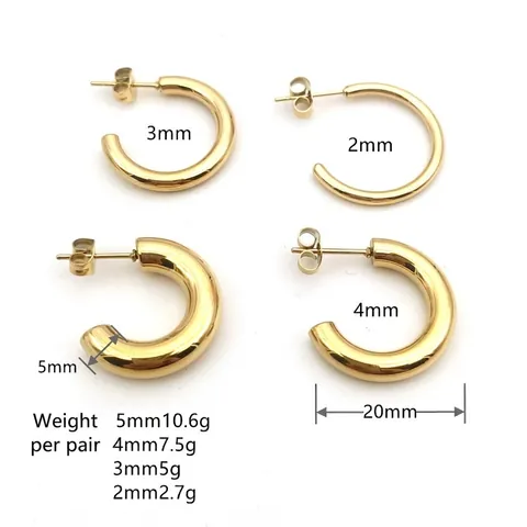 Minimalistische Edelstahl C-Förmige Creolen Für Damen Klobige Runde Geometrische Ohrstecker Vakuumgalvanik Modeschmuck