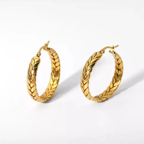 Vintage Weizenähren Creolen Für Damen Edelstahl Vergoldet Geometrische Runde Ohrring Mode Schmuck