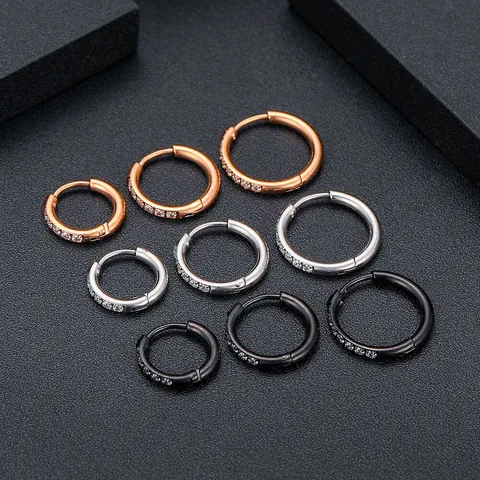 Minimalistische Edelstahl Strass Creolen Für Herren Damen Geometrische Polierte Eingelegte Kleine Runde Ohrschlaufe Schmuck
