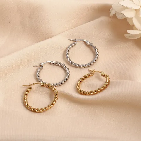 Pendientes de Aro Minimalistas de Acero Inoxidable para Mujer Pendientes Geométricos con Cuerda Trenzada Oro Plata Joyería