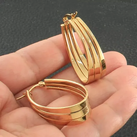Women Oval Triple Layer Hoop Earrings Stainless Steel Three-in-One Gold Silver Tri-Color U-Shaped Geometric Stud Earrings Fashion Jewelry