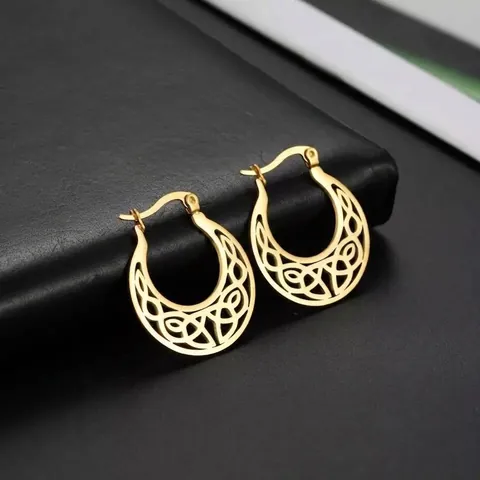Punk Edelstahl Sichelmond Creolen Für Damen Vintage Hohl Keltischer Knoten Blütenblatt Muster Mode Schmuck Geschenk
