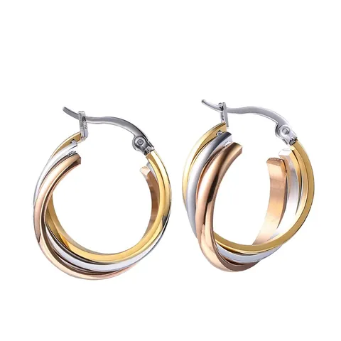 Edelstahl Dreifach Ineinandergreifende Kreolen Mehrlagige Überlappende Kreis Ohrringe Europäische Mode Gold Silber Plattiert Damen Schmuck