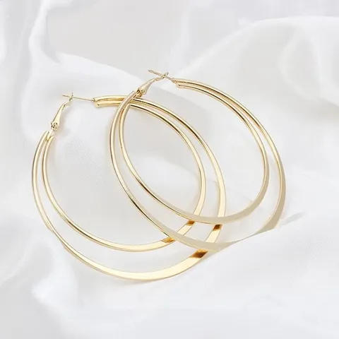 Edelstahl Doppelschicht Ohrringe Große Geometrische Kreis Ohrringe Für Damen Retro Mode Schmuck Gold Silber