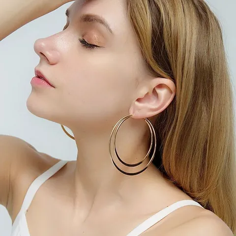 Edelstahl Doppelschicht Ohrringe Große Geometrische Kreis Ohrringe Für Damen Retro Mode Schmuck Gold Silber